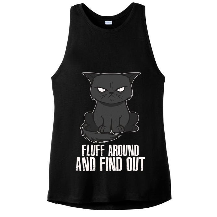 Funny Cat Fluff Around And Find Out Ladies PosiCharge Tri-Blend Wicking Tank