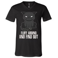 Funny Cat Fluff Around And Find Out V-Neck T-Shirt