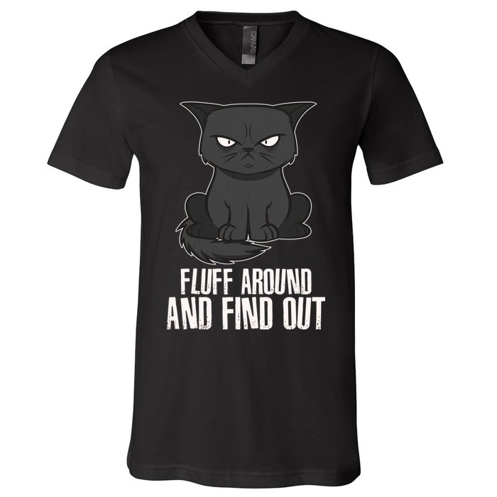 Funny Cat Fluff Around And Find Out V-Neck T-Shirt
