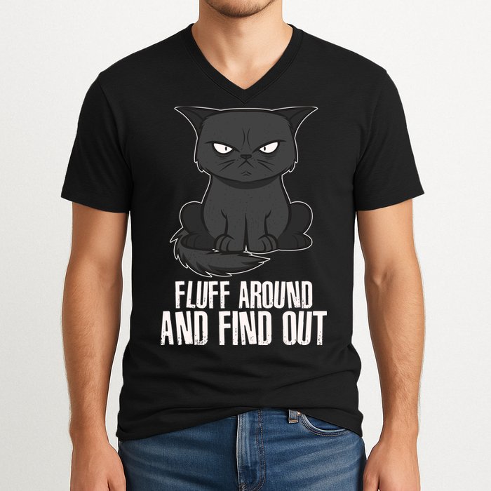Funny Cat Fluff Around And Find Out V-Neck T-Shirt