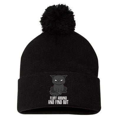 Funny Cat Fluff Around And Find Out Pom Pom 12in Knit Beanie