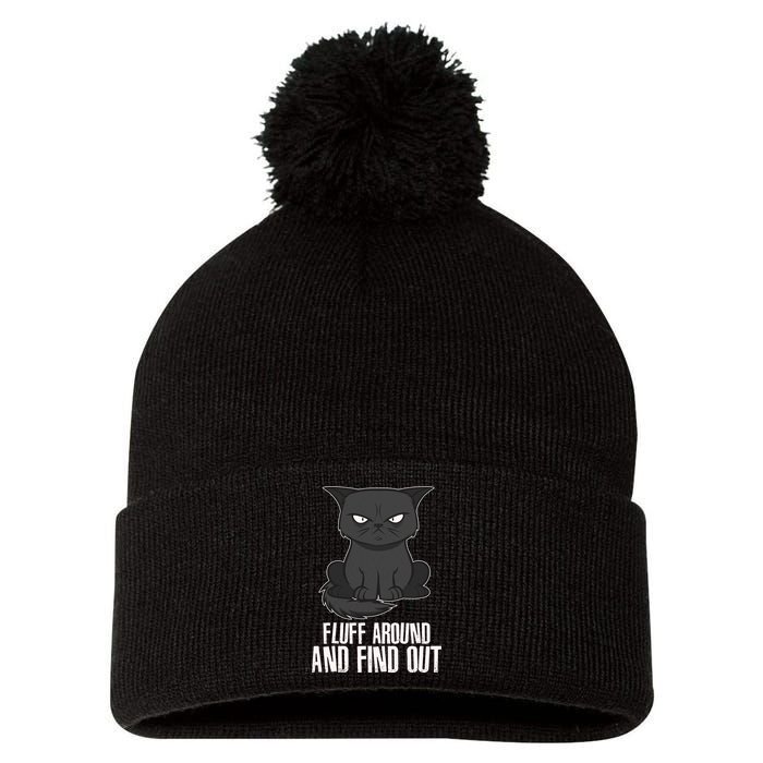 Funny Cat Fluff Around And Find Out Pom Pom 12in Knit Beanie