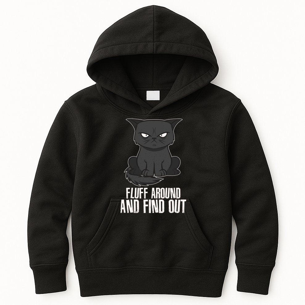 Funny Cat Fluff Around And Find Out Kids Hoodie