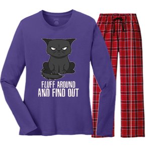 Funny Cat Fluff Around And Find Out Women's Long Sleeve Flannel Pajama Set 