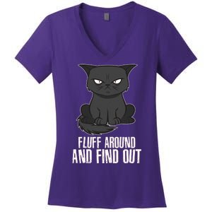 Funny Cat Fluff Around And Find Out Women's V-Neck T-Shirt