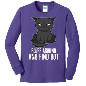 Funny Cat Fluff Around And Find Out Kids Long Sleeve Shirt