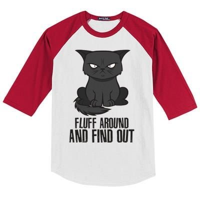 Funny Cat Fluff Around And Find Out Kids Colorblock Raglan Jersey