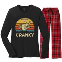 Funny Cranky Fishing Reel Pun Humor Fishermen Women's Long Sleeve Flannel Pajama Set 