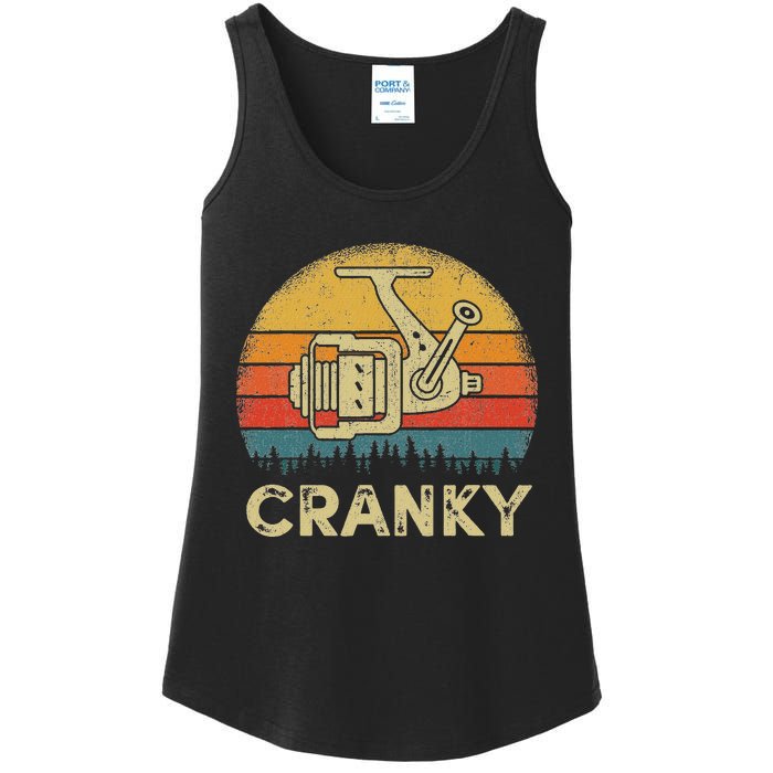 Funny Cranky Fishing Reel Pun Humor Fishermen Ladies Essential Tank