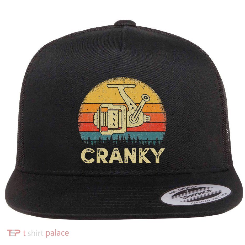 Funny Cranky Fishing Reel Pun Humor Fishermen Flat Bill Trucker Hat