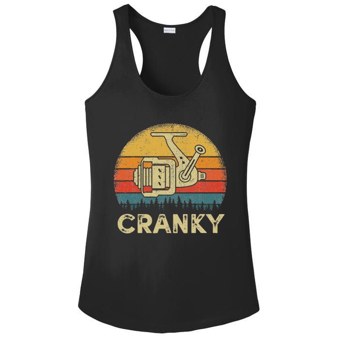 Funny Cranky Fishing Reel Pun Humor Fishermen Ladies PosiCharge Competitor Racerback Tank