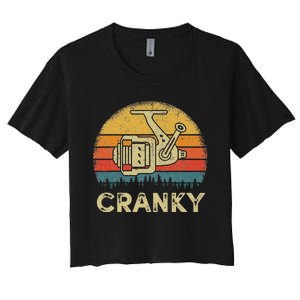 Funny Cranky Fishing Reel Pun Humor Fishermen Women's Crop Top Tee