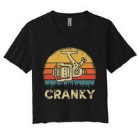 Funny Cranky Fishing Reel Pun Humor Fishermen Women's Crop Top Tee