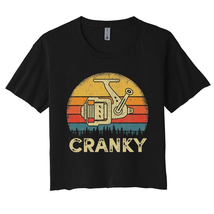 Funny Cranky Fishing Reel Pun Humor Fishermen Women's Crop Top Tee