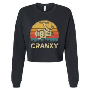 Funny Cranky Fishing Reel Pun Humor Fishermen Cropped Pullover Crew