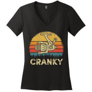 Funny Cranky Fishing Reel Pun Humor Fishermen Women's V-Neck T-Shirt