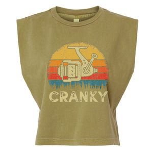 Funny Cranky Fishing Reel Pun Humor Fishermen Garment-Dyed Women's Muscle Tee