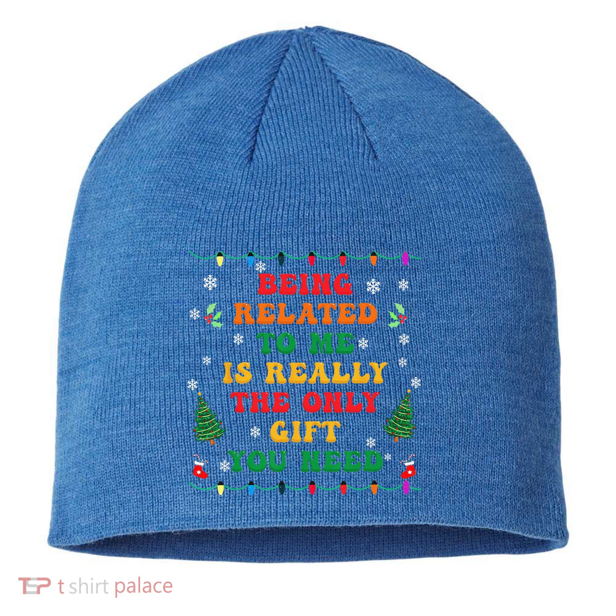 Funny Christmas Family Xmas Pajamas Being Related To Me Sustainable Beanie