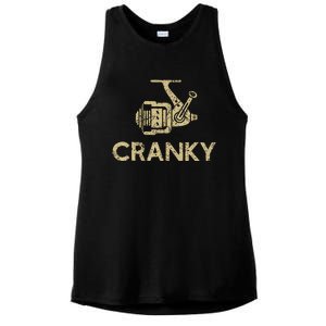 Funny Cranky Fishing Reel Pun Humor Fishermen Ladies PosiCharge Tri-Blend Wicking Tank