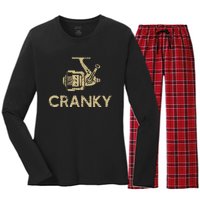 Funny Cranky Fishing Reel Pun Humor Fishermen Women's Long Sleeve Flannel Pajama Set 