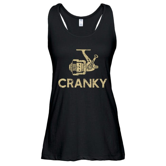 Funny Cranky Fishing Reel Pun Humor Fishermen Ladies Essential Flowy Tank