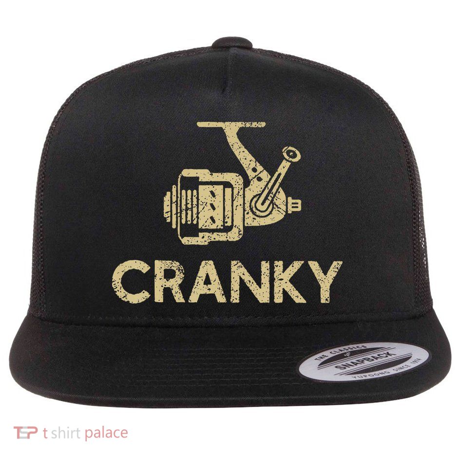 Funny Cranky Fishing Reel Pun Humor Fishermen Flat Bill Trucker Hat