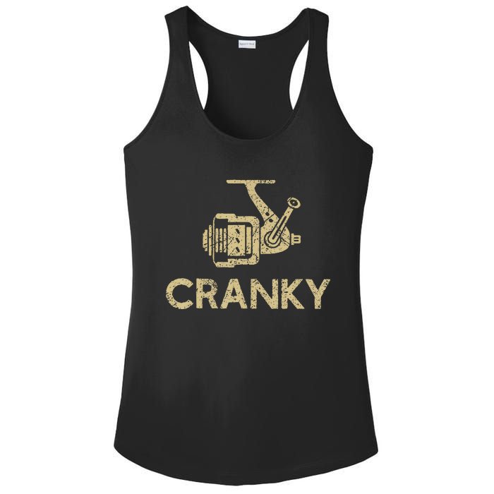 Funny Cranky Fishing Reel Pun Humor Fishermen Ladies PosiCharge Competitor Racerback Tank