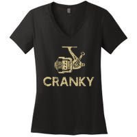 Funny Cranky Fishing Reel Pun Humor Fishermen Women's V-Neck T-Shirt