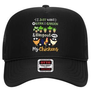 Funny Chicken For Men Women Gardening Chicken Lovers Garden High Crown Mesh Back Trucker Hat