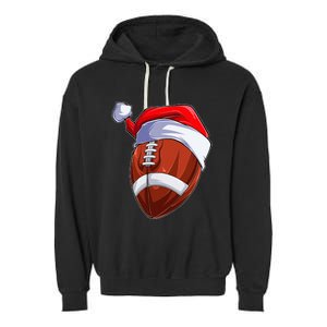 Funny Christmas Football Ball Santa Hat Sport Xmas Garment-Dyed Fleece Hoodie