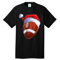 Funny Christmas Football Ball Santa Hat Sport Xmas Tall T-Shirt