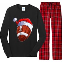 Funny Christmas Football Ball Santa Hat Sport Xmas Long Sleeve Pajama Set