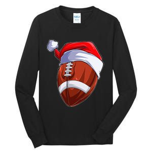 Funny Christmas Football Ball Santa Hat Sport Xmas Tall Long Sleeve T-Shirt