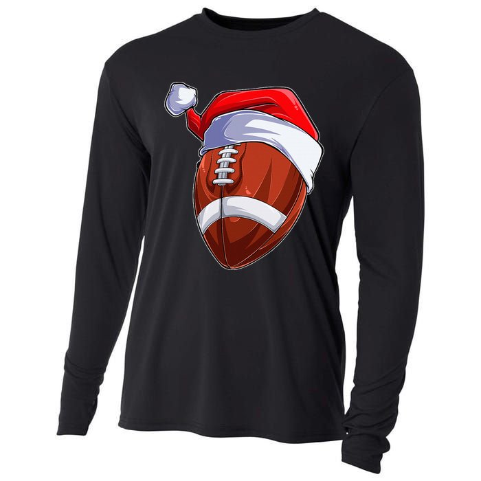 Funny Christmas Football Ball Santa Hat Sport Xmas Cooling Performance Long Sleeve Crew