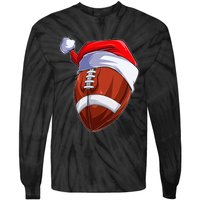 Funny Christmas Football Ball Santa Hat Sport Xmas Tie-Dye Long Sleeve Shirt