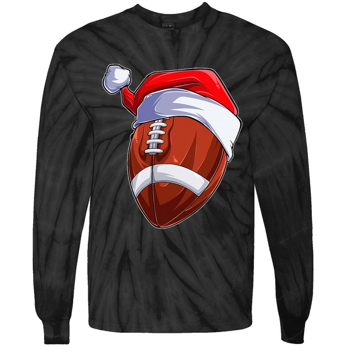 Funny Christmas Football Ball Santa Hat Sport Xmas Tie-Dye Long Sleeve Shirt