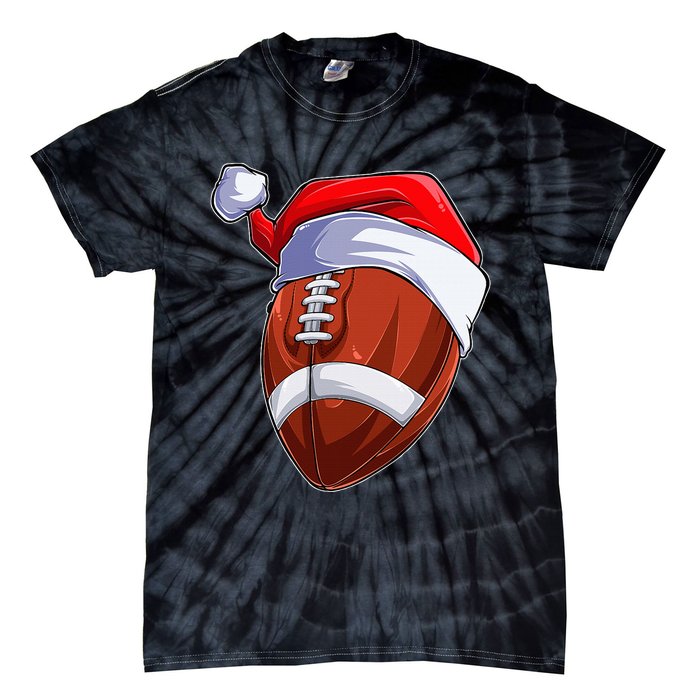 Funny Christmas Football Ball Santa Hat Sport Xmas Tie-Dye T-Shirt