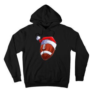 Funny Christmas Football Ball Santa Hat Sport Xmas Tall Hoodie