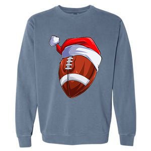 Funny Christmas Football Ball Santa Hat Sport Xmas Garment-Dyed Sweatshirt