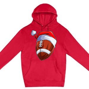 Funny Christmas Football Ball Santa Hat Sport Xmas Premium Pullover Hoodie