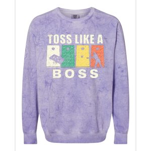 Funny Cornhole For Men Women Toss Like A Boss Dad Colorblast Crewneck Sweatshirt