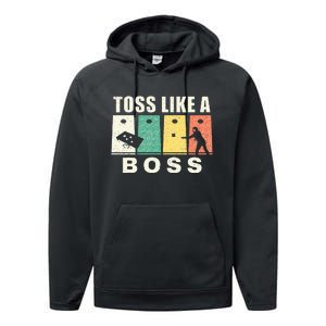 Funny Cornhole For Men Women Toss Like A Boss Dad Performance Fleece Hoodie