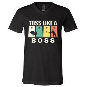 Funny Cornhole For Men Women Toss Like A Boss Dad V-Neck T-Shirt