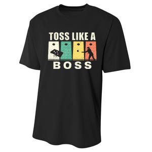 Funny Cornhole For Men Women Toss Like A Boss Dad Performance Sprint T-Shirt