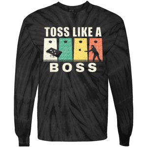 Funny Cornhole For Men Women Toss Like A Boss Dad Tie-Dye Long Sleeve Shirt