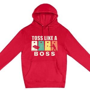 Funny Cornhole For Men Women Toss Like A Boss Dad Premium Pullover Hoodie