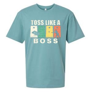 Funny Cornhole For Men Women Toss Like A Boss Dad Sueded Cloud Jersey T-Shirt