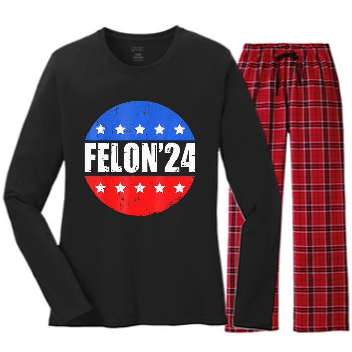 Felon24 Convicted Felon Pro Trump 2024 Women's Long Sleeve Flannel Pajama Set 