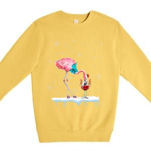 Funny Christmas Flamingo Hat Santa Wine Reindeer Ing Gift Premium Crewneck Sweatshirt