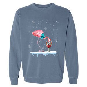 Funny Christmas Flamingo Hat Santa Wine Reindeer Ing Gift Garment-Dyed Sweatshirt